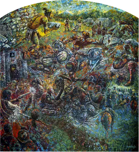 Mural 5: Colonia, Nuevo Dios y Resistencia
